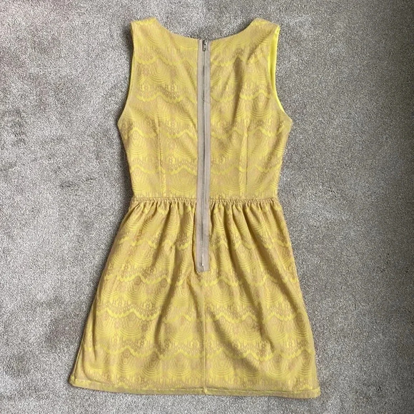 Anthropologie Eighty Sixty Sleeveless Lace Yellow Beige Fit Flare Mini Dress S - Picture 8 of 9